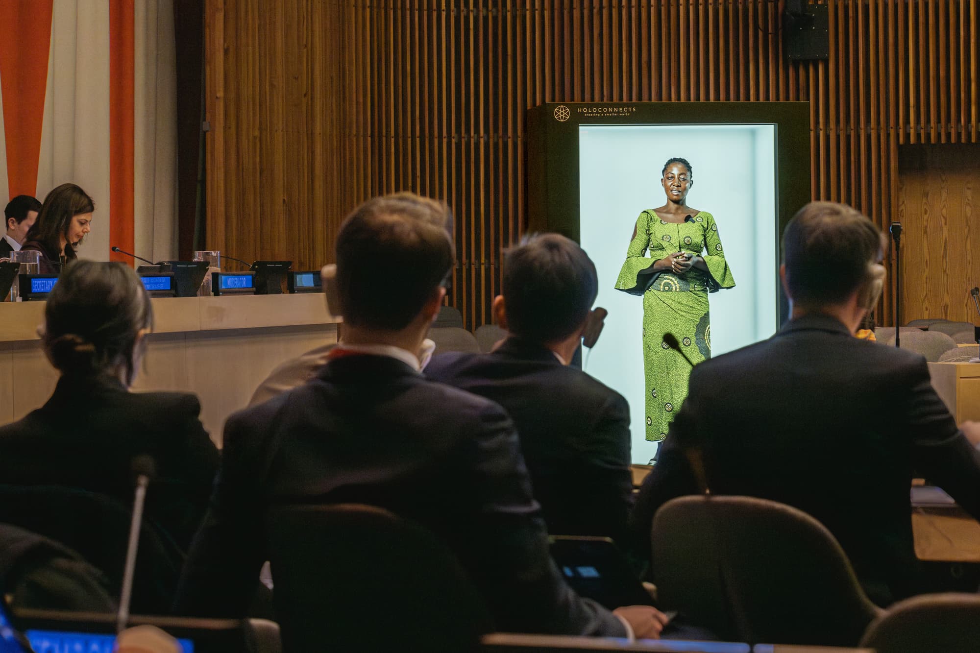 Een docent als hologram voor een klaslokaal.
