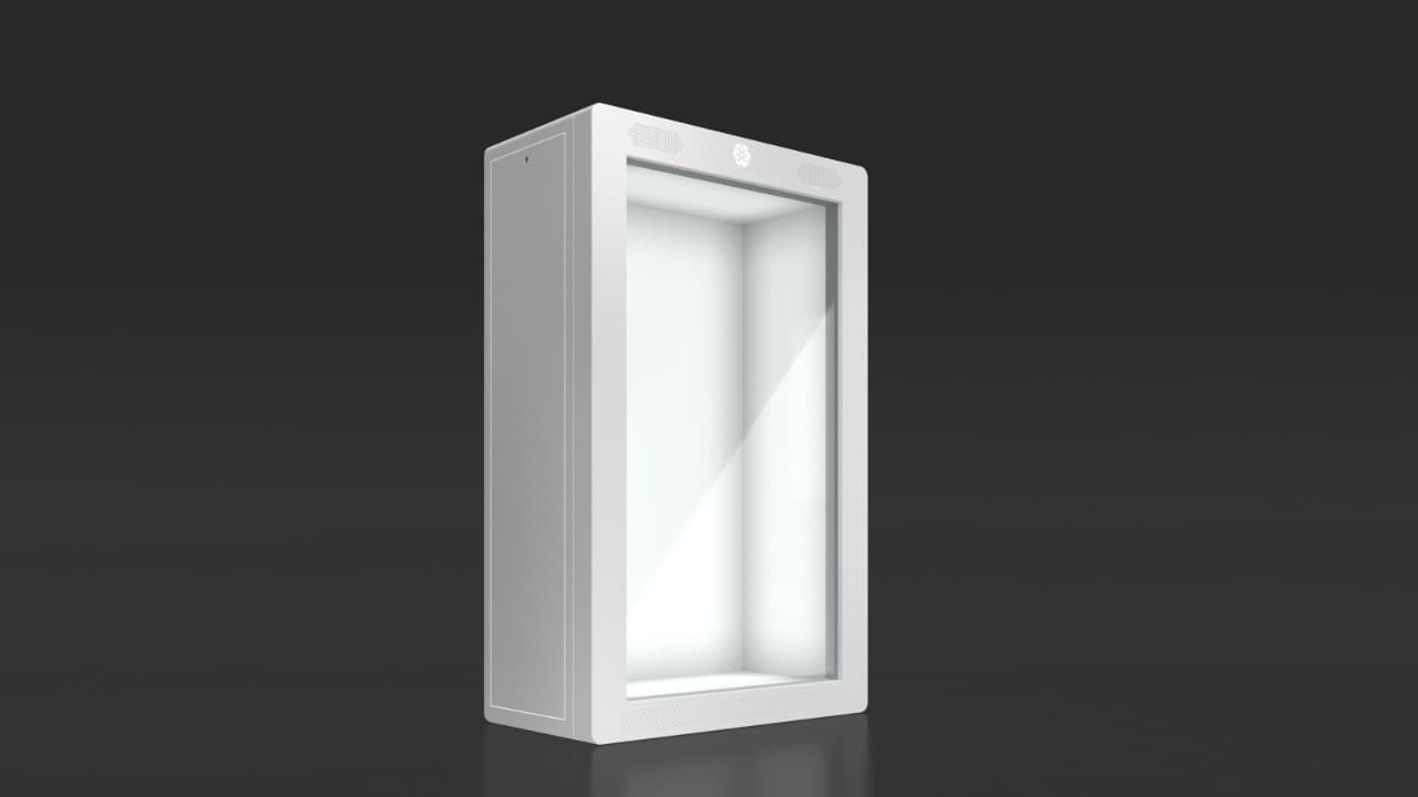 De 43 inch Holobox, vooraanzicht in witte uitvoering.