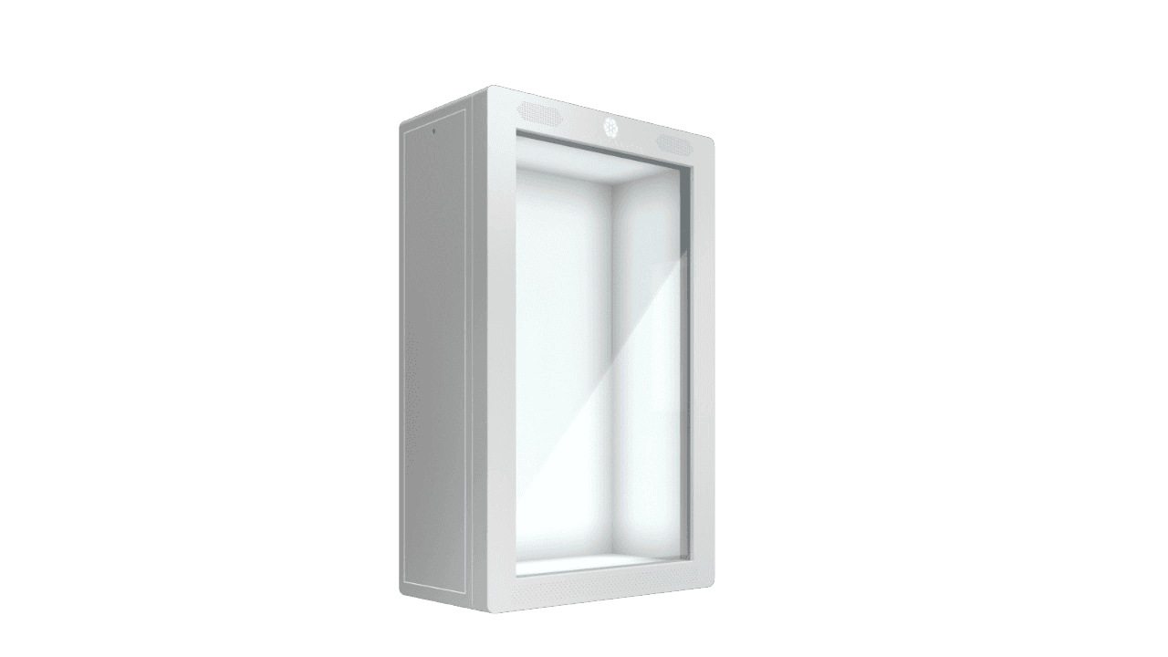De 43 inch Holobox, zijaanzicht in witte uitvoering.