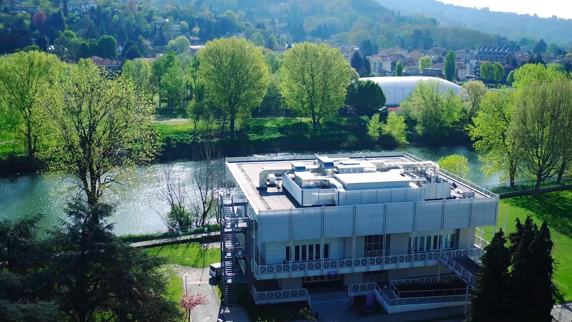 Aerial view of the ITC ILO training campus on the River Po in Turin.