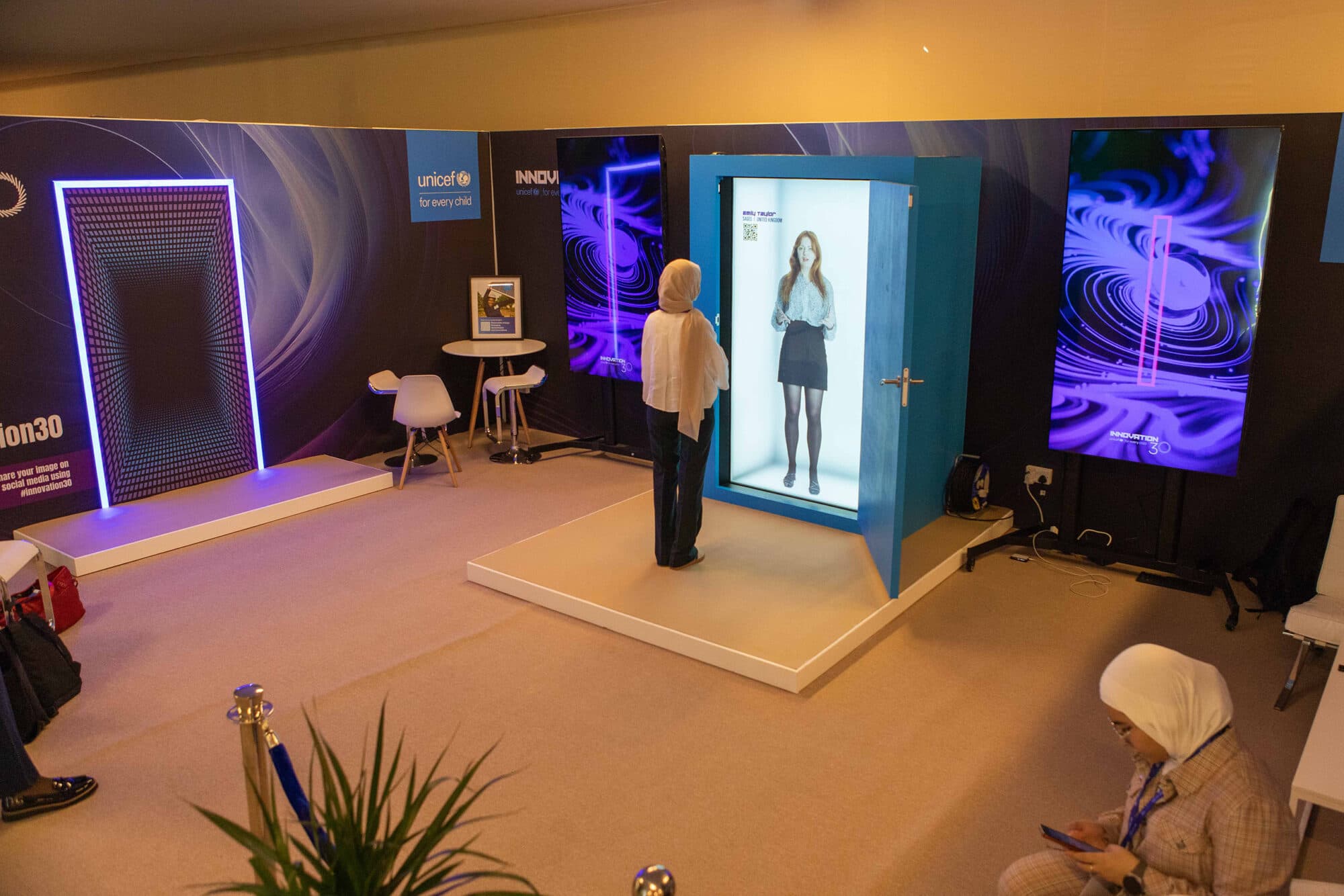 A holographic testimony delivered via Holobox at a United Nations event.